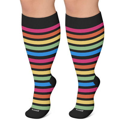Plusock Plus Size Stripe Compression Socks - Black - 4XL - image 5
