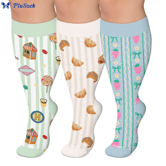 Plusock Plus Size Croissant Strawberry Compression Socks - image 0