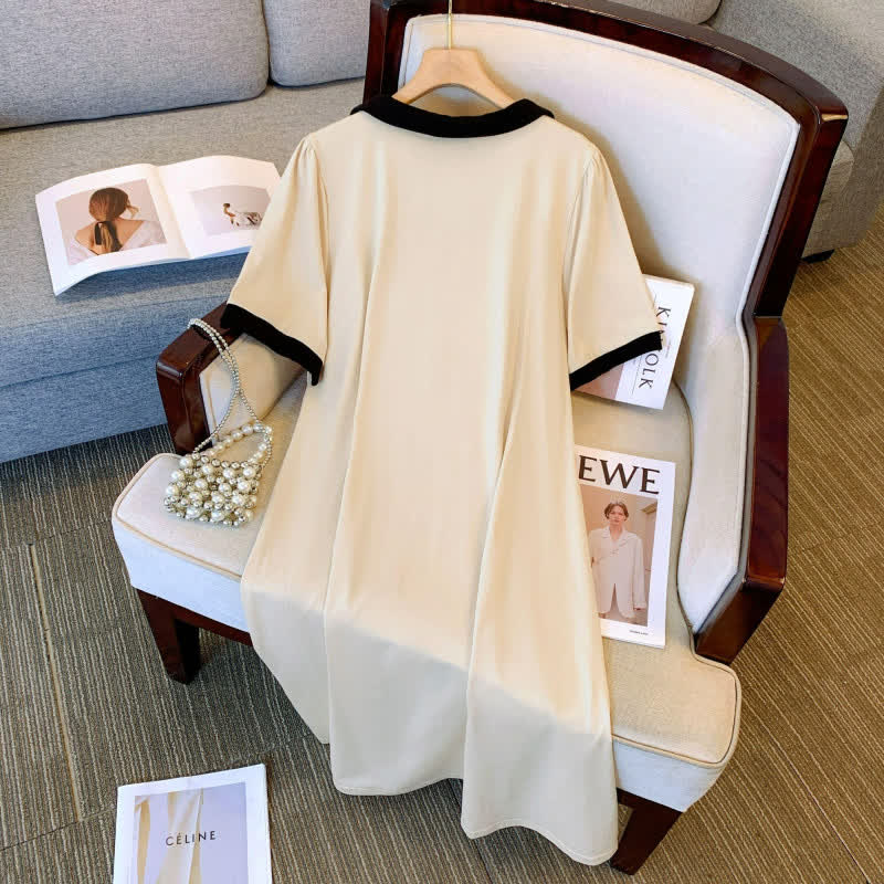 Plusock Contrast Collar Casual Midi Dress - image 3