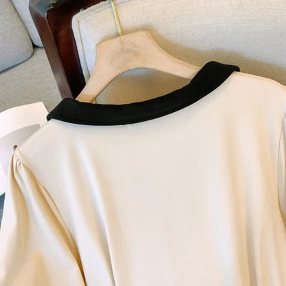 Plusock Contrast Collar Casual Midi Dress - image 5