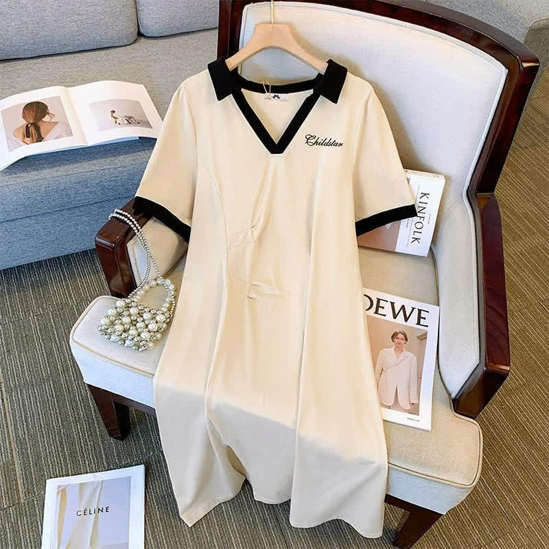 Plusock Contrast Collar Casual Midi Dress - image 2
