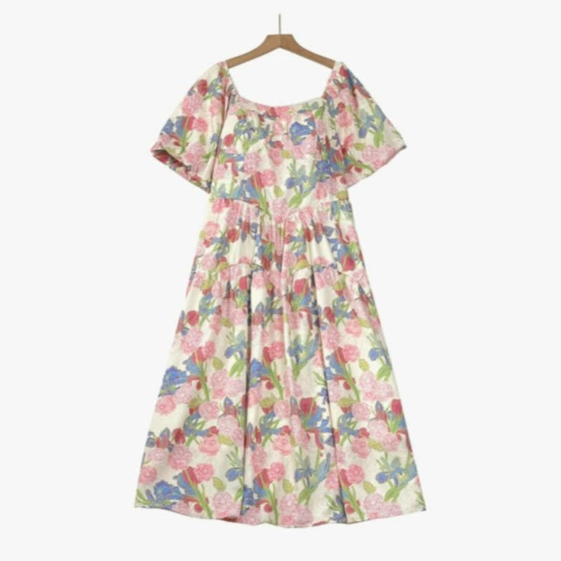 Plusock Plus Size Floral Midi Dress - Pink - 7XL - image 0