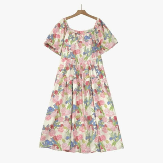 Plusock Plus Size Floral Midi Dress - Pink - 7XL - image 0