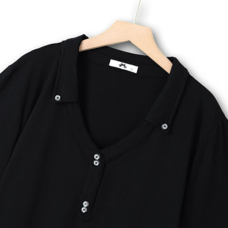 Plusock Plus Size Buttoned V Neck Cotton Blend Blouse - image 3
