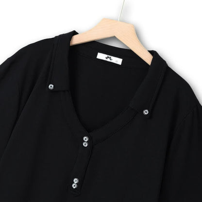 Plusock Plus Size Buttoned V Neck Cotton Blend Blouse - image 3