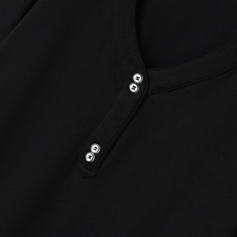 Plusock Plus Size Buttoned V Neck Cotton Blend Blouse - image 4