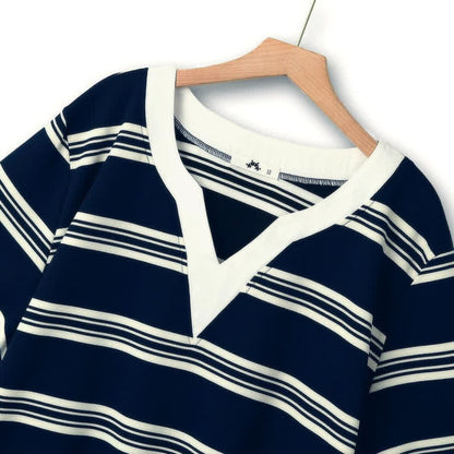 Plusock Contrast Stripe V-Neck Casual Comfort Blouse - image 1