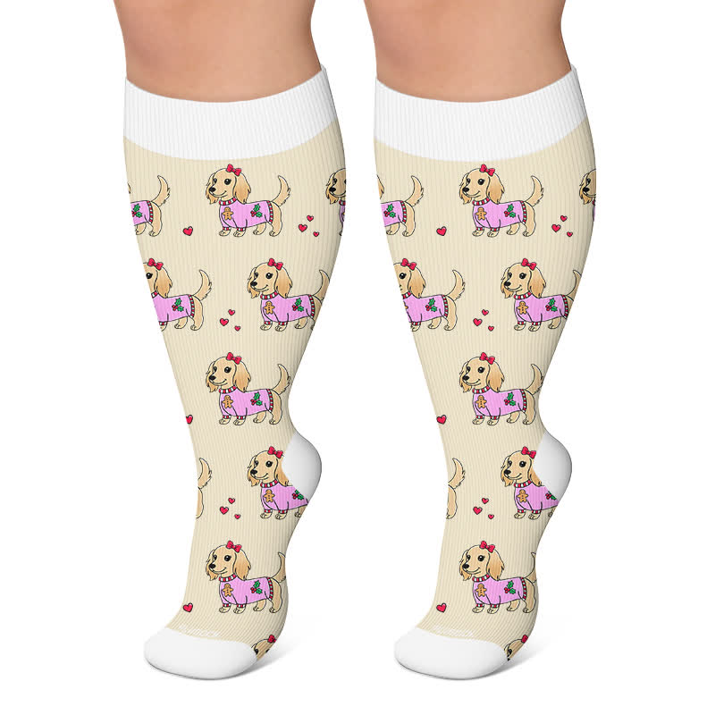 Plusock Plus Size Christmas Snails Dog Compression Socks - Apricot - 4XL - image 5