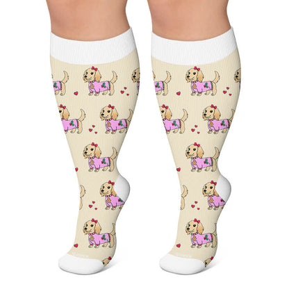 Plusock Plus Size Christmas Snails Dog Compression Socks - Apricot - 4XL - image 5