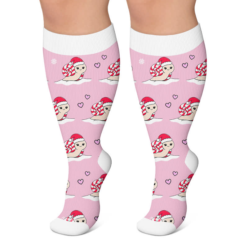 Plusock Plus Size Christmas Snails Dog Compression Socks - Pink - 4XL - image 4