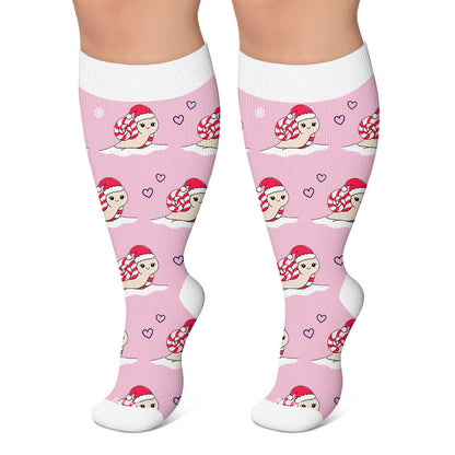 Plusock Plus Size Christmas Snails Dog Compression Socks - Pink - 4XL - image 4