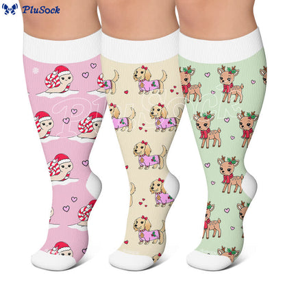 Plusock Plus Size Christmas Snails Dog Compression Socks - image 0