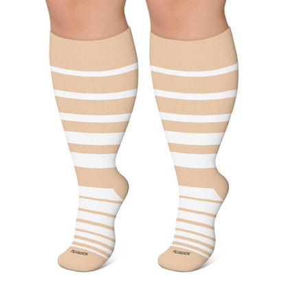 Plusock Plus Size Color Blocking Stripe Compression Socks - Khaki - 4XL - image 4