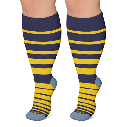 Plusock Plus Size Color Blocking Stripe Compression Socks - Yellow - 4XL - image 6