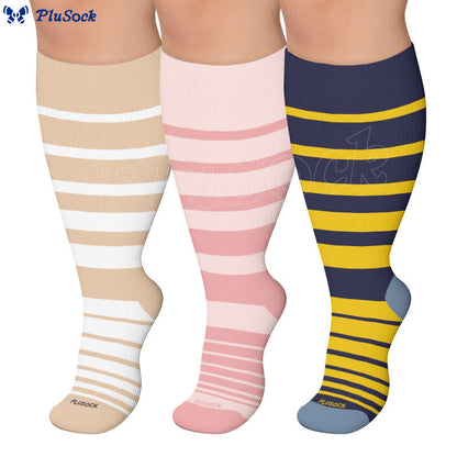 Plusock Plus Size Color Blocking Stripe Compression Socks - image 0