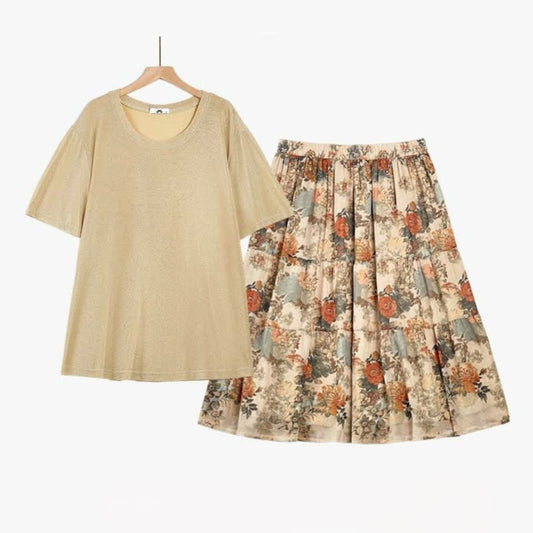 Plusock Plus Size Vintage Floral Two Piece Skirt Set - 2Pcs Set - 6XL - image 0
