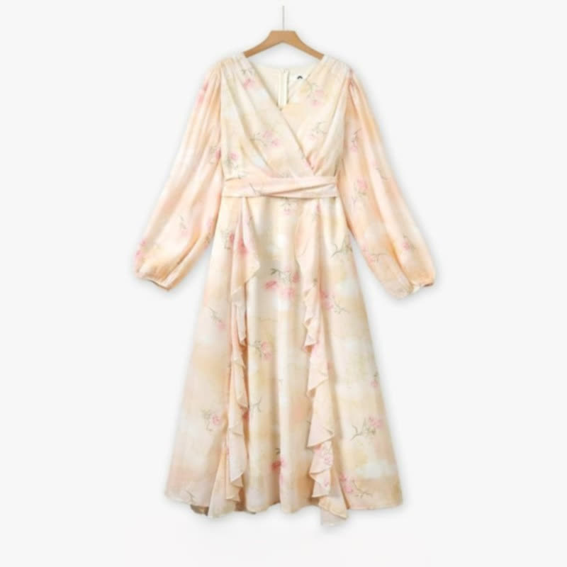 Plusock Romantic Floral Wrap Maxi Dress - Beige - 6XL - image 0