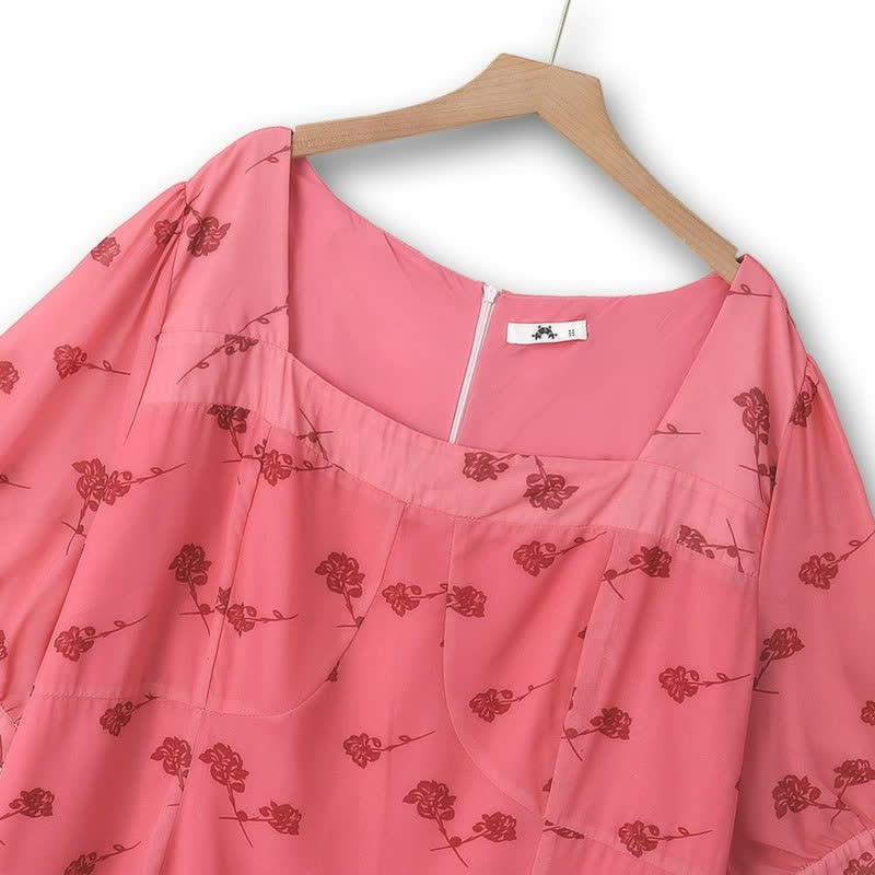 Plusock Vintage Floral Square Neck Midi Dress - image 1