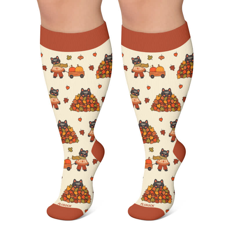 Plusock Plus Size Autumn Cat Frog Compression Socks - Brown - 4XL - image 4