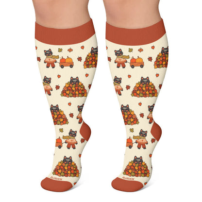 Plusock Plus Size Autumn Cat Frog Compression Socks - Brown - 4XL - image 4
