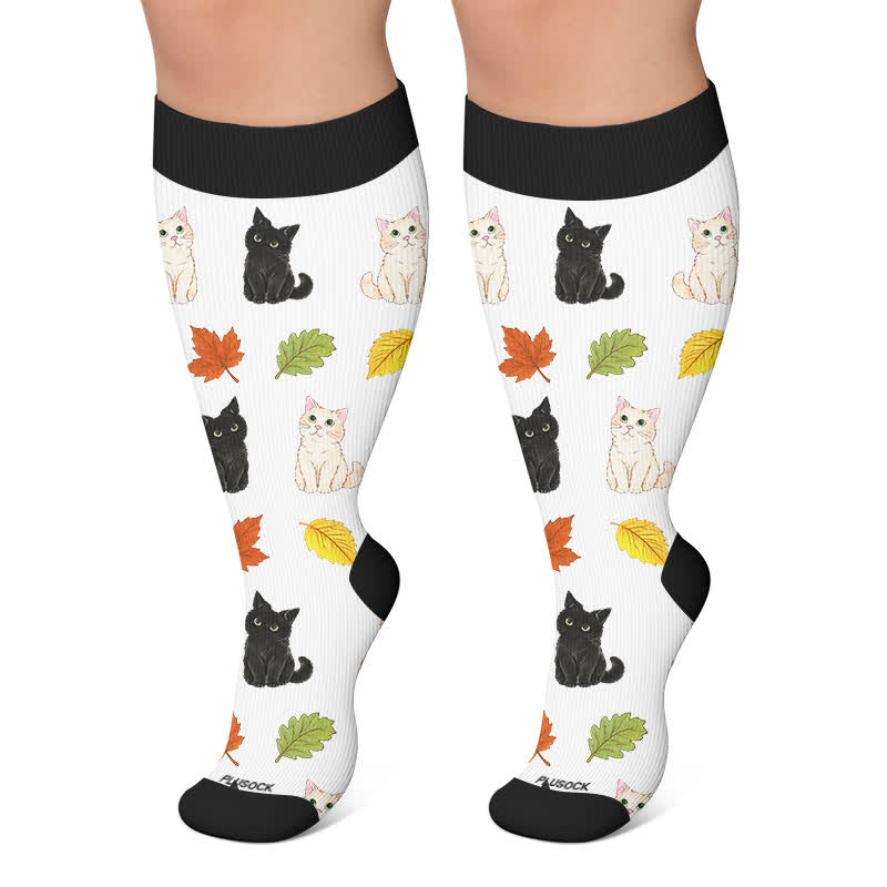 Plusock Plus Size Autumn Cat Frog Compression Socks - White - 4XL - image 5