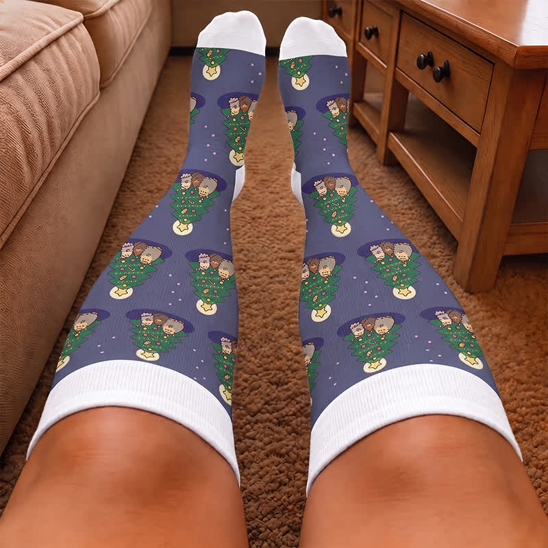 Plusock Plus Size  Christmas Cute Cat Compression Socks - image 1