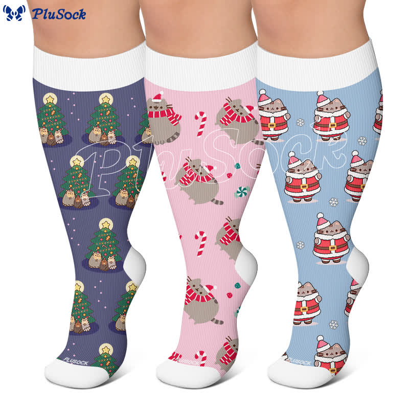 Plusock Plus Size  Christmas Cute Cat Compression Socks - image 0