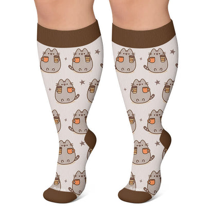 Plusock Plus Size Cats Pumpkins Fall Compression Socks - Coffee - 4XL - image 6