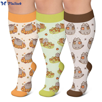Plusock Plus Size Cats Pumpkins Fall Compression Socks - image 0