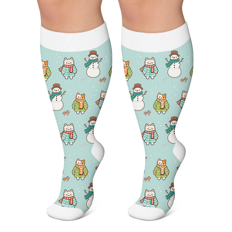 Plusock Plus Size Snowman Cat Compression Socks - Green - 4XL - image 4