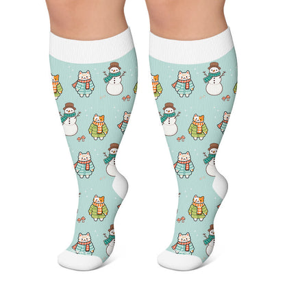 Plusock Plus Size Snowman Cat Compression Socks - Green - 4XL - image 4