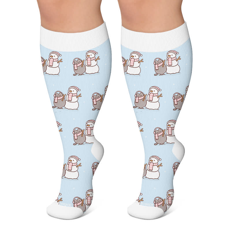 Plusock Plus Size Snowman Cat Compression Socks - Blue - 4XL - image 6