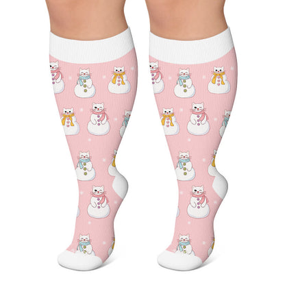 Plusock Plus Size Snowman Cat Compression Socks - Pink - 4XL - image 5