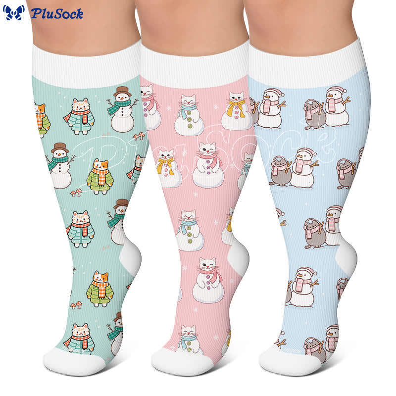 Plusock Plus Size Snowman Cat Compression Socks - image 0