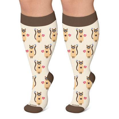 Plusock Plus Size Coffee Cat Compression Socks - Apricot - 4XL - image 6