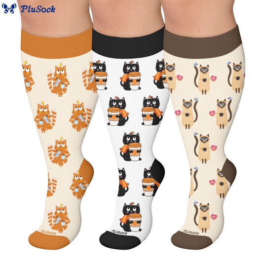 Plusock Plus Size Coffee Cat Compression Socks - image 0
