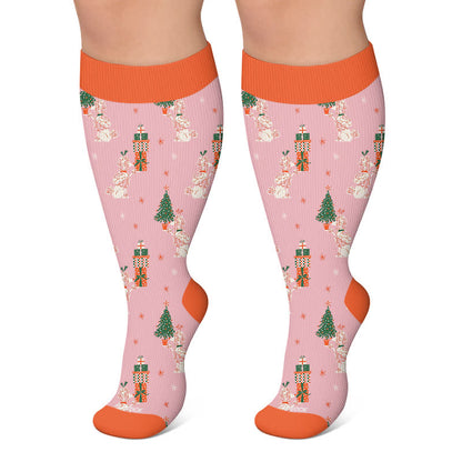 Plusock Plus Size Christmas Animal Party Compression Socks - Pink - 4XL - image 4