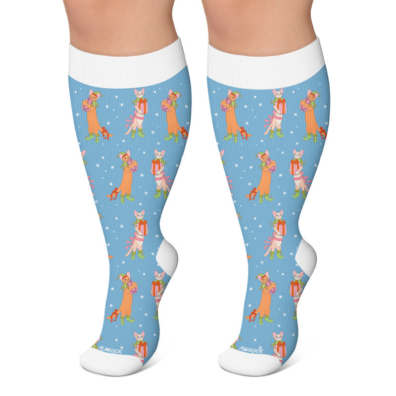 Plusock Plus Size Christmas Animal Party Compression Socks - Blue - 4XL - image 6