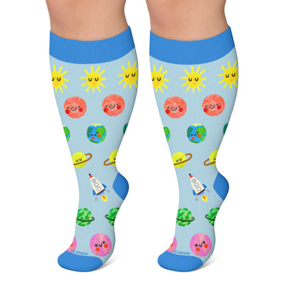 Plusock Plus Size Fun Cartoon Print Compression Socks - Blue - 4XL - image 4