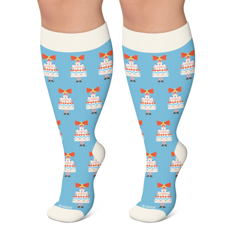 Plusock Plus Size Fun Cartoon Print Compression Socks - Light Blue - 4XL - image 6