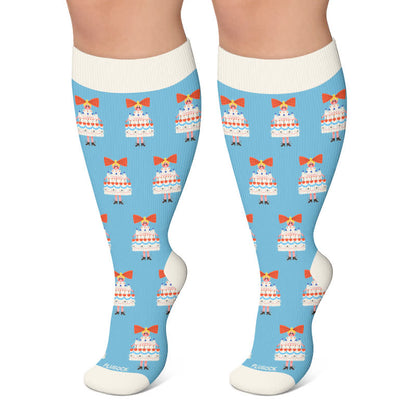 Plusock Plus Size Fun Cartoon Print Compression Socks - Light Blue - 4XL - image 6