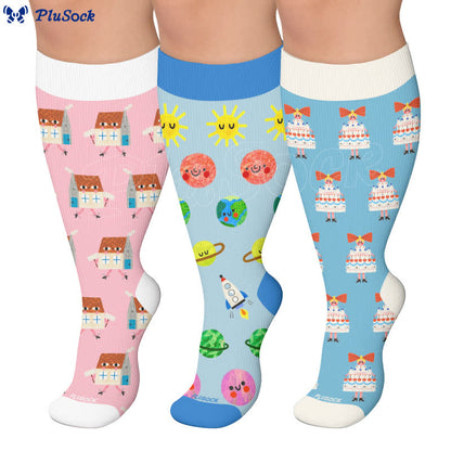Plusock Plus Size Fun Cartoon Print Compression Socks - image 0