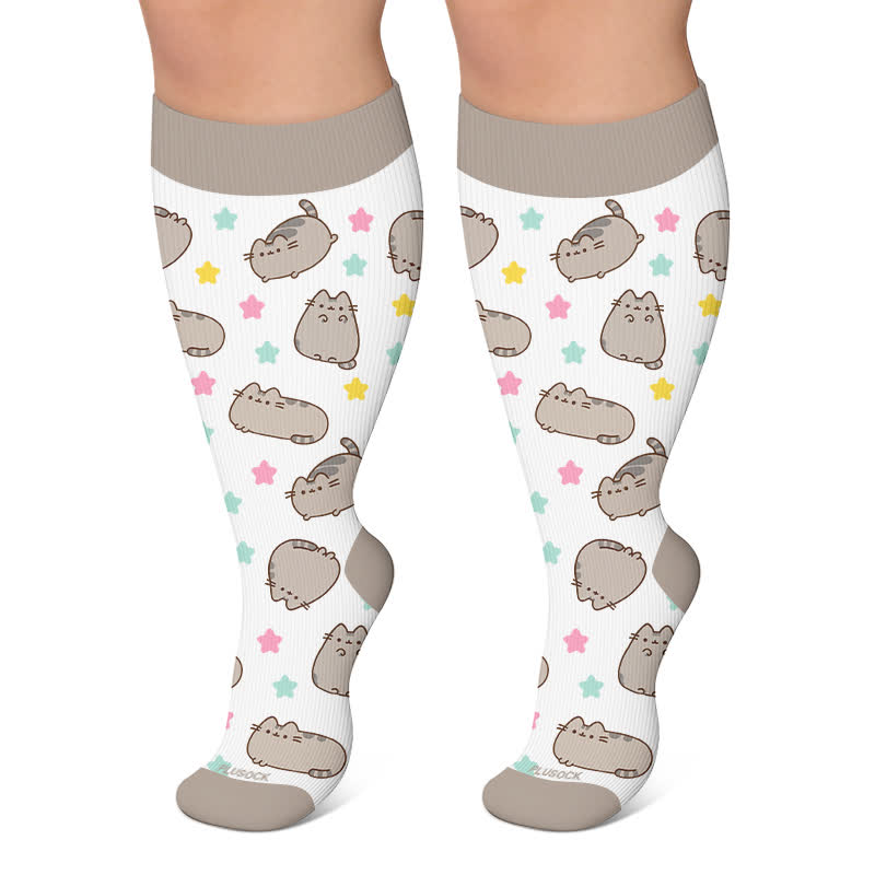 Plusock Plus Size Cute Cat Rabbit Compression Socks - White - 4XL - image 4