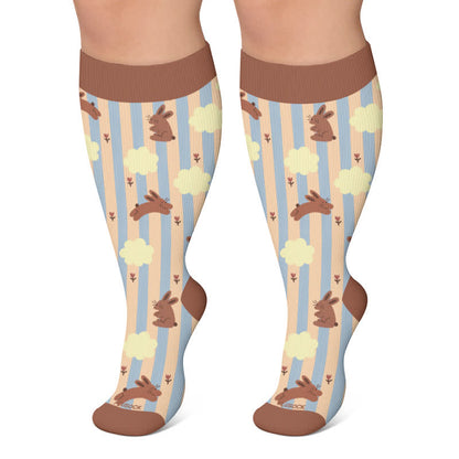 Plusock Plus Size Cute Cat Rabbit Compression Socks - Coffee - 4XL - image 6