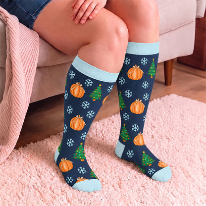 Plusock Plus Size Pumpkin Snowflake Frog Compression Socks - image 2