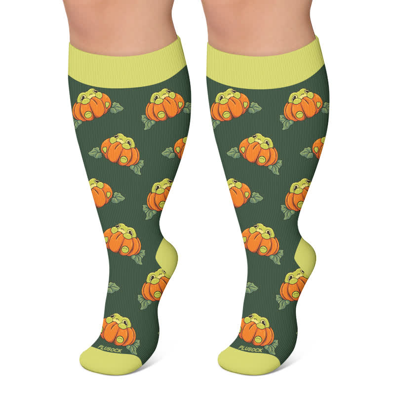 Plusock Plus Size Pumpkin Snowflake Frog Compression Socks - Green - 4XL - image 5
