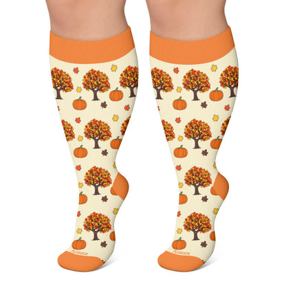 Plusock Plus Size Pumpkin Snowflake Frog Compression Socks - Orange - 4XL - image 6