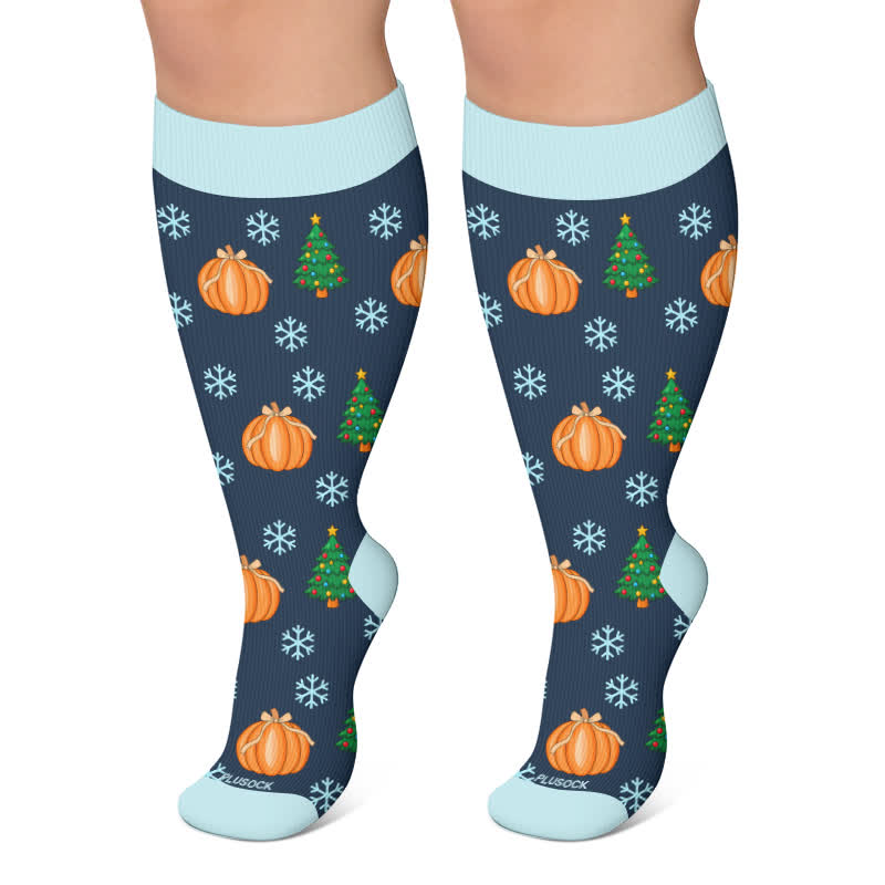 Plusock Plus Size Pumpkin Snowflake Frog Compression Socks - Blue - 4XL - image 4
