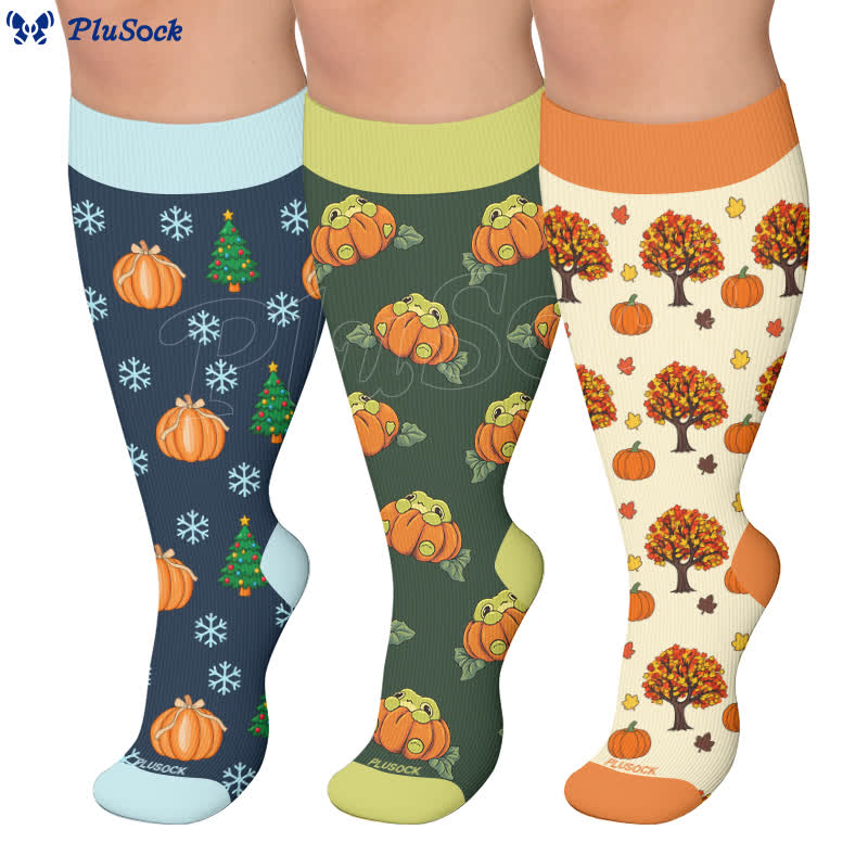 Plusock Plus Size Pumpkin Snowflake Frog Compression Socks - image 0