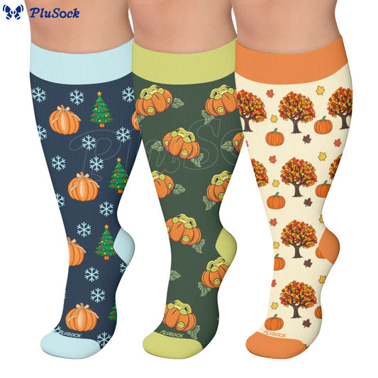 Plusock Plus Size Pumpkin Snowflake Frog Compression Socks - image 0